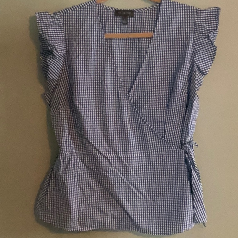 The Limited true wrap peplum buffalo check blouse. Size Large